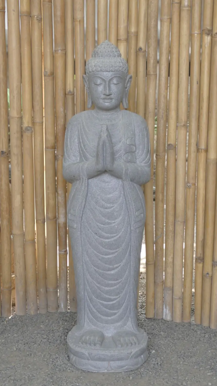  Product image 1 of the product “Standing Buddha made of Riverstone, position Namaskara , H. 118cm. ”
